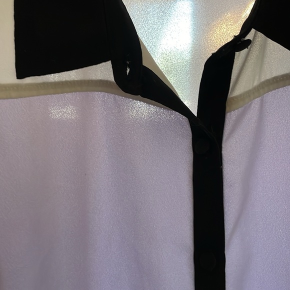 ModCloth sheer sleeveless blouse purple cream black  color block - Picture 6 of 7
